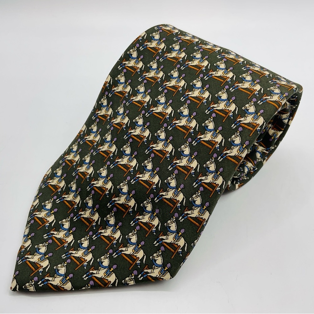 Brooks Brothers Makers Necktie Men's 100% Silk Designer Tie Equestrian Jockey US